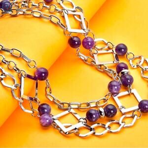 Amethyst beaded Layered Necklace 20-24”